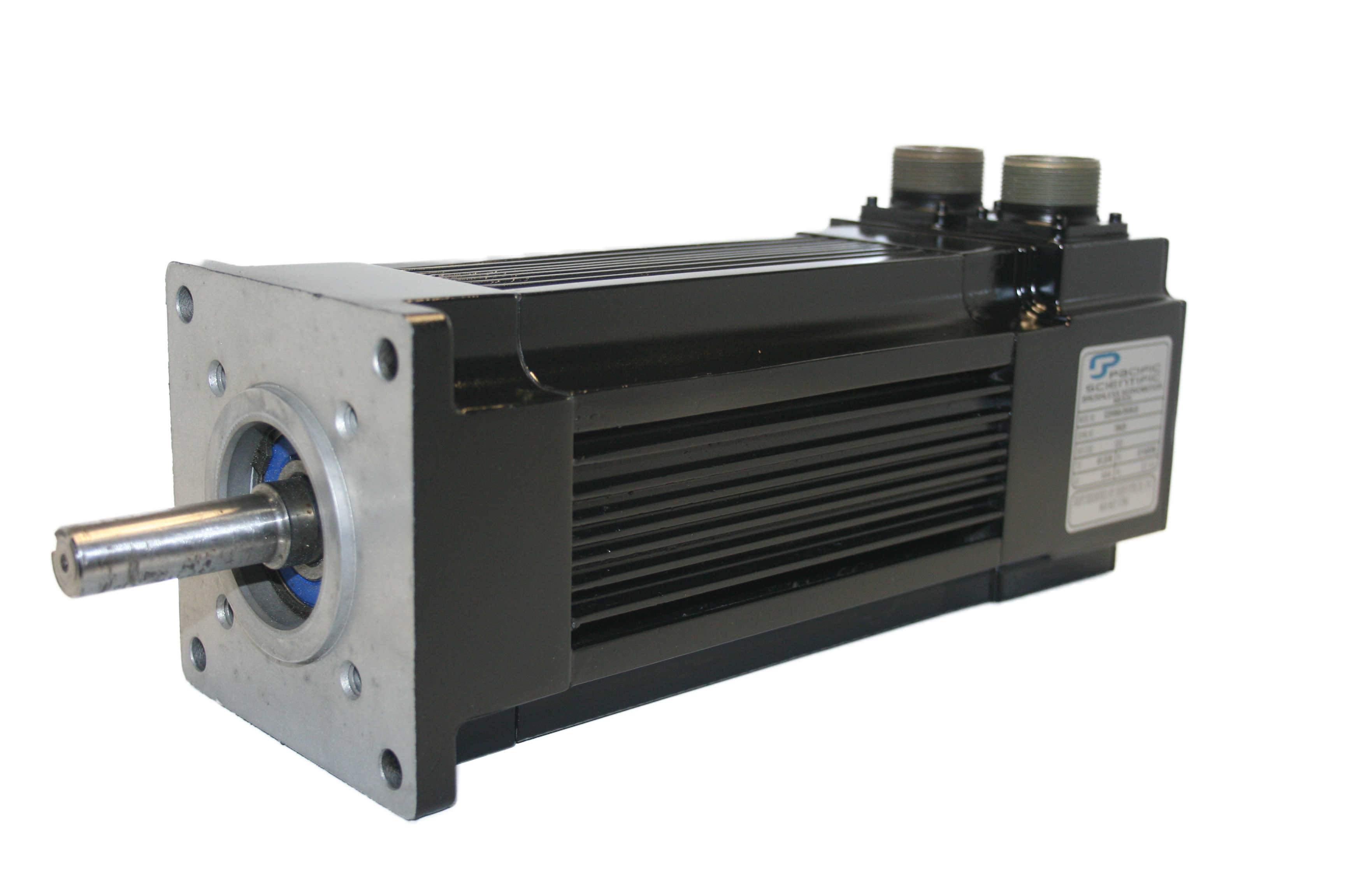 Repaired Pacific Scientific (Pac-Sci) servo motor restored by ServoTech&rsquo;s expert team, showing a clean, refurbished exterior and ready for reliable operation.