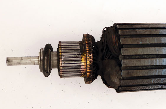 damaged servo motor armature that was replaced so the motor could be refurbished to "like new" condition