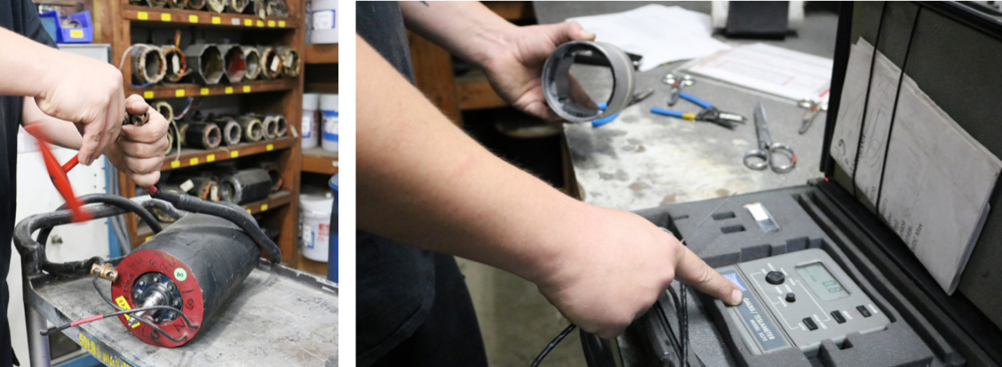 A servotech repair technician using tools to remagnetizing an old servo motor